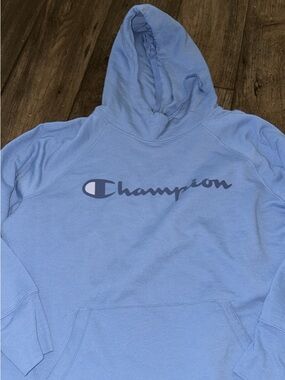 Champion Light Blue Logo Hooded Sweatshirt